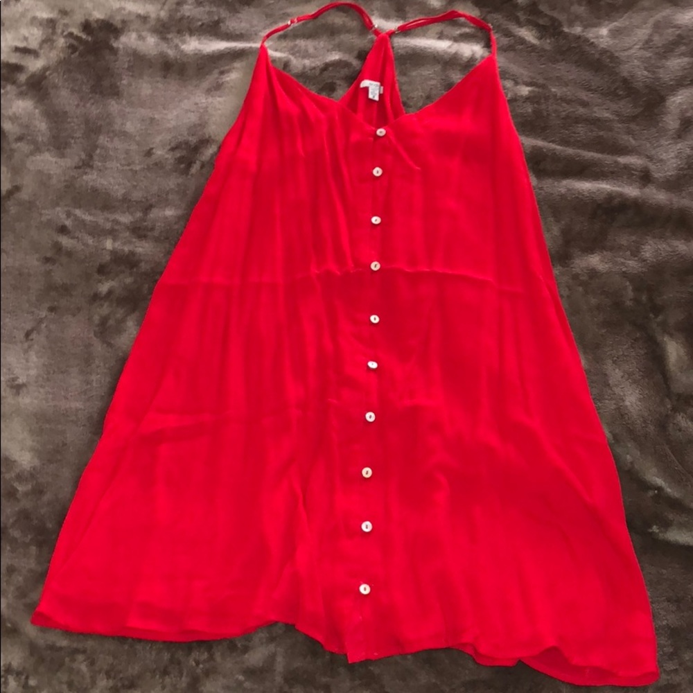A line, button down, red racerback dress